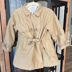 Zara Kids trench coat bows khaki camel baby girl toddler jacket rain beige